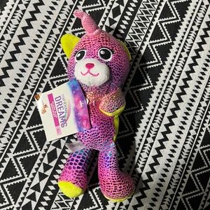 Rainbow dreams snap on bracelet plush toy unicorn bear pink shiny green